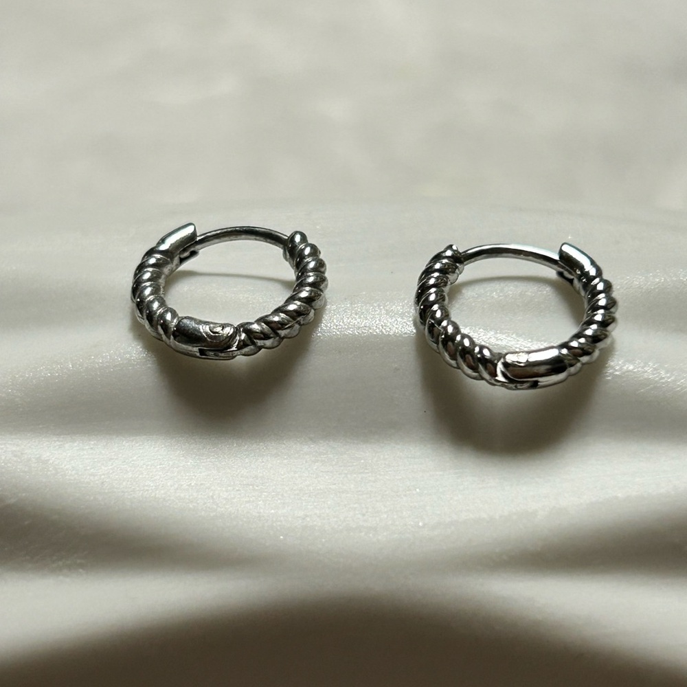 Twisted Silver Hoop Earrings